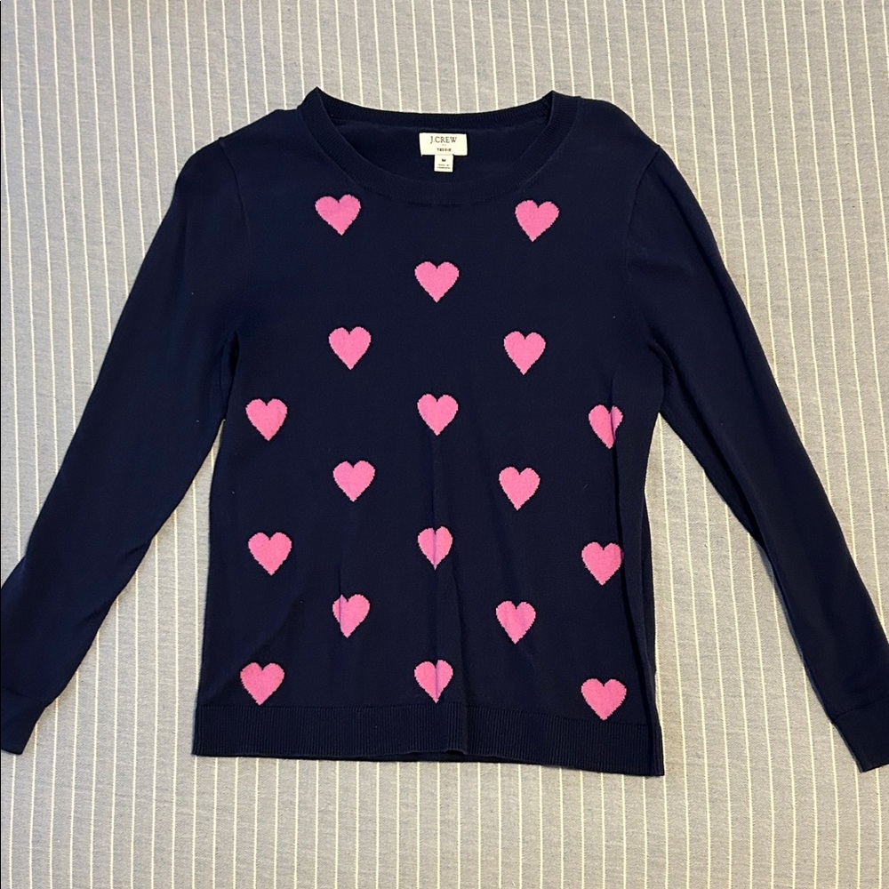 J. Crew Navy Top with Pink Heart Design
